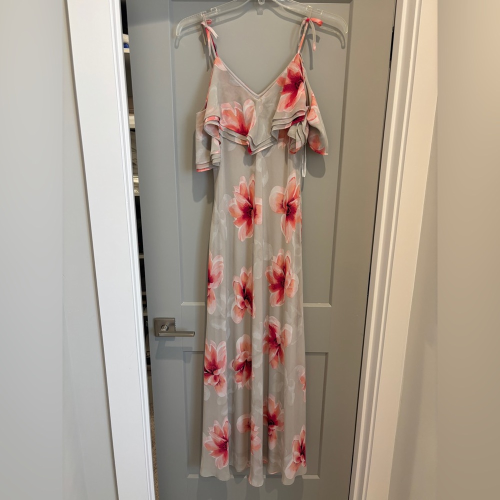 Calvin Klein Gray and Pink Floral Maxi Dress